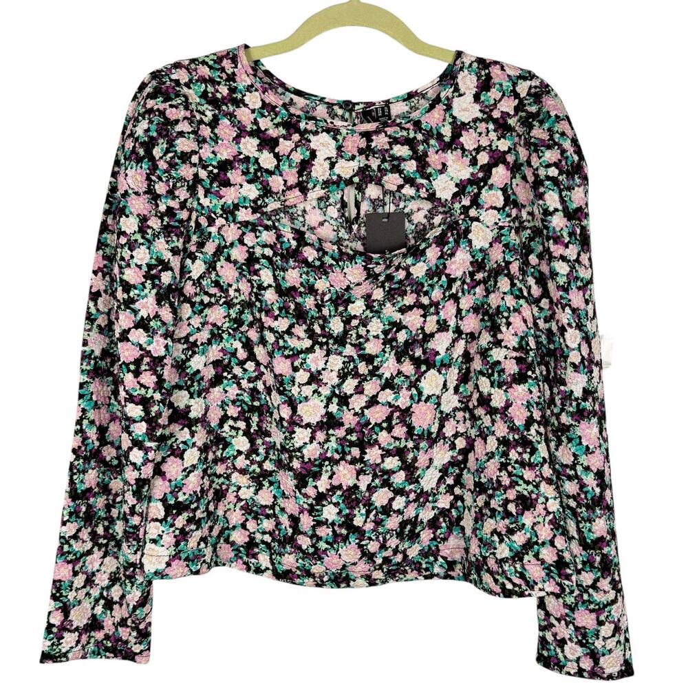 NWT Vero Moda Floral Cut Out Puffy‎ Long Sleeve Textured Cropped Top Sz XL